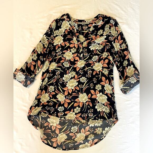 Daniel Rainn flowy 3/4 sleeve blouse size XS Navy floral - Picture 1 of 5